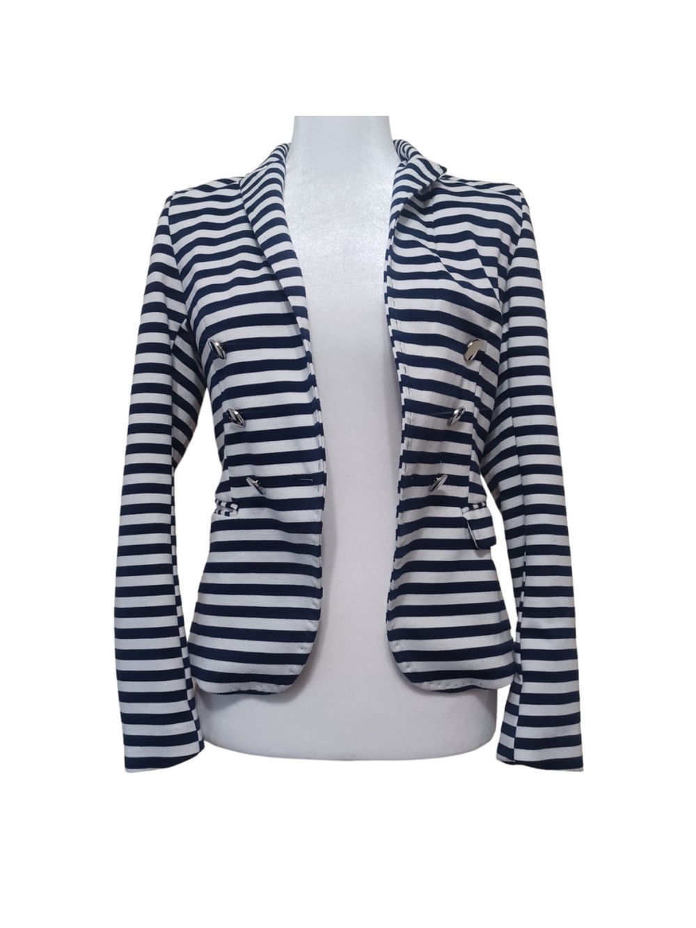 H&M Nautical Striped Navy & White Women's Blazer Jacket Size 6